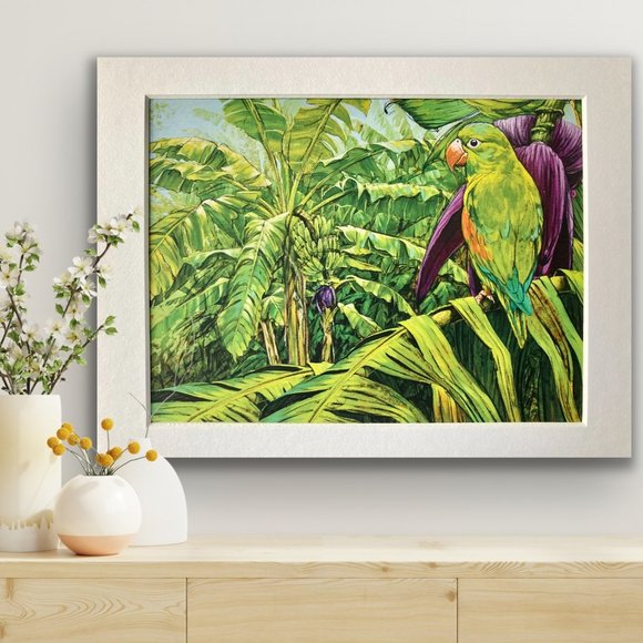 Cafe Quindio Other - 8x10" Colombia Cafe Quindio Art Print (w/mat): Orange-Chinned Parakeet - HOME